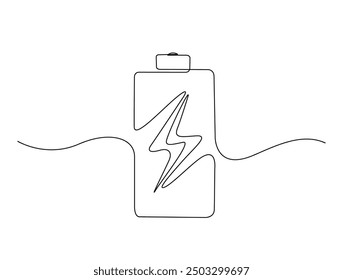 Continuous one line drawing of beautiful Battery with bolt symbol. Battery single line vector illustration. Editable line vector.