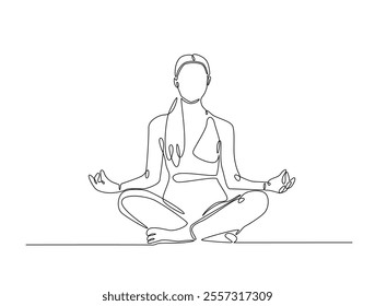 Continuous one line drawing of beautiful female yoga pose character. woman doing yoga exercise in single line draw vector illustration. Editable line vector. 
