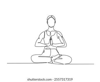 Continuous one line drawing of beautiful female yoga pose character. woman doing yoga exercise in single line draw vector illustration. Editable line vector. 
