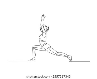 Continuous one line drawing of beautiful female yoga pose character. woman doing yoga exercise in single line draw vector illustration. Editable line vector. 
