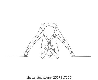 Continuous one line drawing of beautiful female yoga pose character. woman doing yoga exercise in single line draw vector illustration. Editable line vector. 
