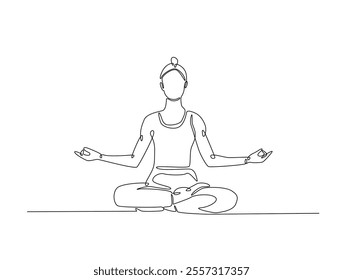 Continuous one line drawing of beautiful female yoga pose character. woman doing yoga exercise in single line draw vector illustration. Editable line vector. 
