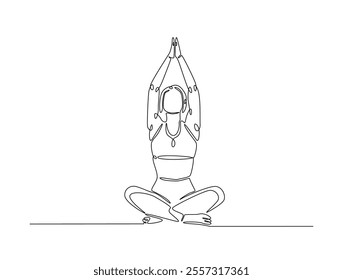 Continuous one line drawing of beautiful female yoga pose character. woman doing yoga exercise in single line draw vector illustration. Editable line vector. 
