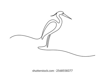 Continuous one line drawing of beautiful heron bird abstract, One continuous line drawing of adorable heron bird concept for conservation icon.