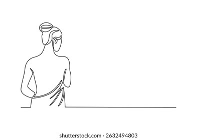 Desenho contínuo de uma linha de linda mulher com as costas. Ilustração de desenho de linha única de Naked de trás de um corpo de mulher. Mulher beleza bem-estar conceito vetor arte. ilustração linha Doodle.