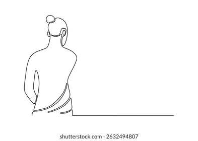 Kontinuierliche einzeilige Zeichnung von Schöne Frau mit ihrem Rücken. Einzeilige Zeichnung Illustration von nackten Rücken einer Frau Körper. Frau Schönheit Wellness Konzept Vektorkunst. Doodle Linie Illustration.