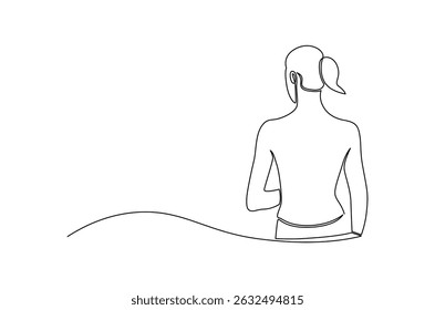 Kontinuierliche einzeilige Zeichnung von Schöne Frau mit ihrem Rücken. Einzeilige Zeichnung Illustration von nackten Rücken einer Frau Körper. Frau Schönheit Wellness Konzept Vektorkunst. Doodle Linie Illustration.
