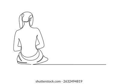 Kontinuierliche einzeilige Zeichnung von Schöne Frau mit ihrem Rücken. Einzeilige Zeichnung Illustration von nackten Rücken einer Frau Körper. Frau Schönheit Wellness Konzept Vektorkunst. Doodle Linie Illustration.