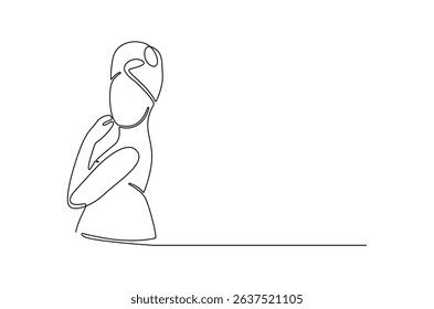 Continuous one line drawing of Beautiful woman with towel. Single line drawing illustration of Sensual woman with towel on head. International Beauty day concept vector art. Doodle line illustration.