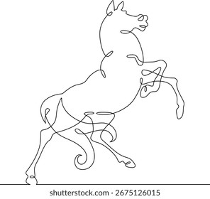 Kontinuierlich eine Linie Zeichnung schönes Pferd. Symbol des Jahres 2026 ist ein feuriges Pferd. Eine durchgehende Linie isoliert minimale Illustration.Nicht AI.