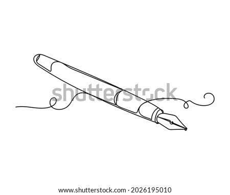 Continuous one line drawing of beautiful fountain pen in silhouette on a white background. Linear stylized.Minimalist.