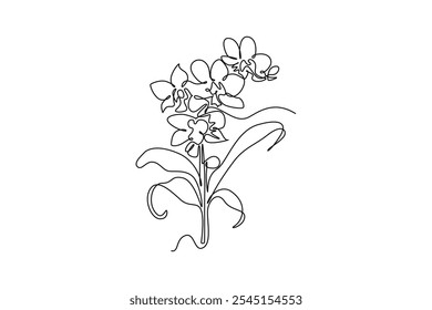 Continuo una línea de dibujo de la orquídea fresca de la belleza para el cartel de arte de la decoración del Fondo de pantalla casero. Concepto de flor de orquídeas decorativas imprimibles para jardinería. Ilustración gráfica de Vector de diseño de línea única