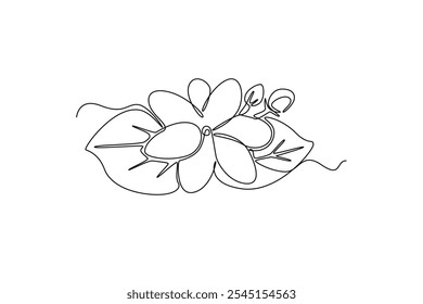 Continua una línea de dibujo de belleza fresca flor de jazmín perenne. Concepto de jasminum del cartel decorativo imprimible para el arte o el jardín caseros de la decoración de la pared. Ilustración gráfica de Vector de diseño de línea única