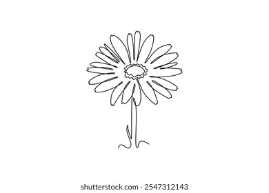 Continuous one line drawing of beauty fresh calendula for home decoration wallpaper art poster print. Printable decorative marigold flower concept. Single line draw design vector graphic illustration