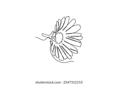 Continuous one line drawing of beauty fresh marigold for home wall decor poster. Printable decorative calendula flower for wedding card invitation. Single line draw design vector graphic illustration