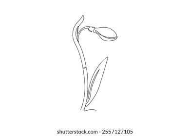 Continuous one line drawing beauty fresh galanthus garden logo. Printable decorative snowdrop flower concept for home decor wall art poster print. Single line draw design vector graphic illustration