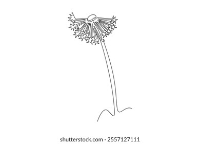 Continuous one line drawing beauty fresh taraxacum for home wall decor art poster print. Printable decorative dandelion flower for invitation card. Single line draw design vector graphic illustration