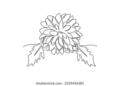 Continuous one line drawing beauty fresh chrysanthemum for home art wall decor poster. Printable decorative mum flower for wedding invitation card. Single line draw design vector graphic illustration