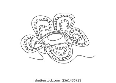 Continuous one line drawing beauty fresh corpse lily for home wall art decor poster. Decorative rafflesia arnoldii flower concept for national park. Single line draw design vector graphic illustration