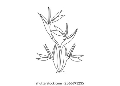 Continuous one line drawing beauty fresh strelitzia for garden logo. Decorative bird of paradise flower concept for home wall decoration art poster. Single line draw design vector graphic illustration