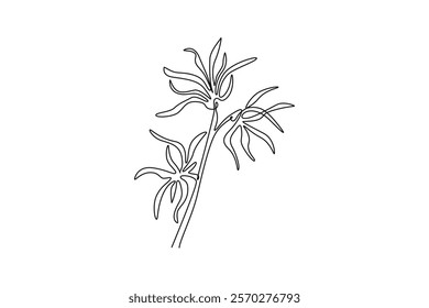 Continuous one line drawing beauty fresh witch hazels for home wall decor art poster print. Decorative snapping hazel plant concept for floral card. Single line draw design vector graphic illustration
