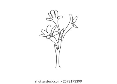 Continuous one line drawing of beauty fresh agave amica for home decoration wall art poster print. Decorative tuberose flower for floral card frame. Single line draw design vector graphic illustration