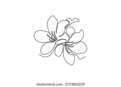 Continuous one line drawing beauty fresh azalea for garden logo. Decorative rhododendron flower concept for home wall decoration art poster print. Single line draw design vector graphic illustration