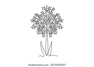 Continuous one line drawing beauty fresh allium giganteum for garden logo. Decorative giant onion flower concept home decor wall art poster print. Single line draw design vector graphic illustration