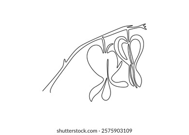 Continuous one line drawing of beauty fresh dicentra spectabilis garden logo icon. Decorative lyre heart flower concept for wedding invitation card. Single line draw design vector graphic illustration