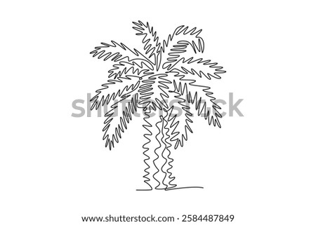 Continuous one line drawing beauty and big phoenix dactylifera tree logo. Decorative date palm plant concept for home decor wall art poster print. Single line draw design vector graphic illustration