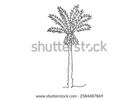 Continuous one line drawing beauty date palm tree for Arabian Middle East logo. Decorative phoenix dactylifera tree concept for plantation company. Single line draw design vector graphic illustration