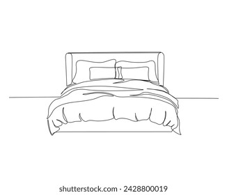 Kontinuierliche eine Linie Zeichnung der Bettmöbel. Doppelbett Einzelumriss Vektor-Illustration. Bearbeitbarer Strich.