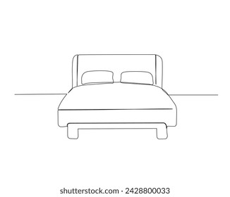 Continuous one line drawing of bed furniture. Double bed single outline vector illustration. Editable stroke.