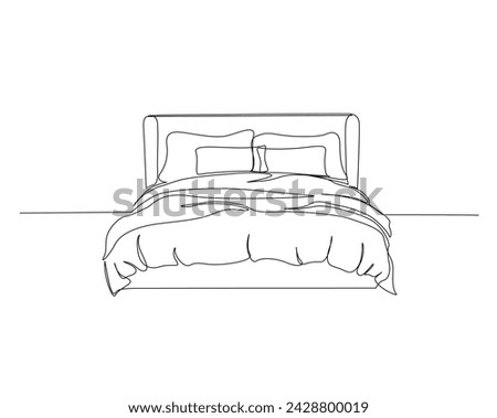 Continuous one line drawing of bed furniture. Double bed single outline vector illustration. Editable stroke.