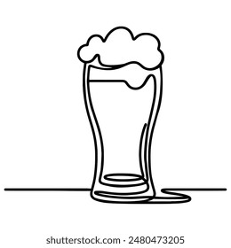 Continuous one line drawing of beer in a glass, outline style vector illustration