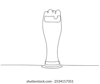 Continuous one line drawing of beer glass with foam. One line drawing illustration of alcoholic drink. International beer day concept line art. Editable outline