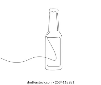 Continuous one line drawing of beer bottle. One line drawing illustration of beer bottle. International beer day concept line art. Editable outline