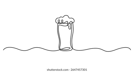 Continuous one line drawing of beer glass. Isolated on white background. Vector illustration