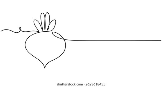 Desenho contínuo de uma linha de beterraba vegetal. Ilustração de vetor de arte de uma única linha de beterraba. Vetor editável, design de beterraba simples em estilo de desenho de arte de linha contínua. Planta de beterraba de crescimento mínimo.