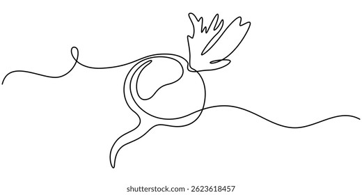 Desenho contínuo de uma linha de beterraba vegetal. Ilustração de vetor de arte de uma única linha de beterraba. Vetor editável, design de beterraba simples em estilo de desenho de arte de linha contínua. Planta de beterraba de crescimento mínimo.