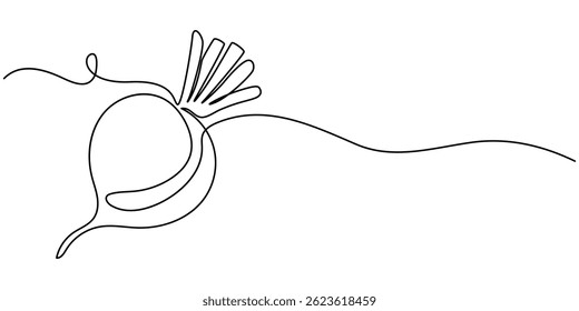 Desenho contínuo de uma linha de beterraba vegetal. Ilustração de vetor de arte de uma única linha de beterraba. Vetor editável, design de beterraba simples em estilo de desenho de arte de linha contínua. Planta de beterraba de crescimento mínimo.