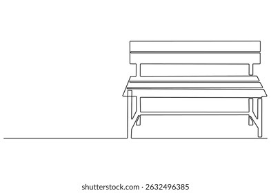 Continuous one line drawing of Bench In Park. Single line drawing illustration of Bench Park. Elegant street element and urban road concept vector art. Doodle line illustration.