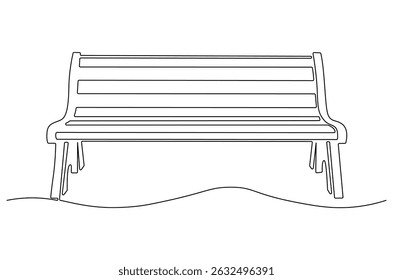 Continuous one line drawing of Bench In Park. Single line drawing illustration of Bench Park. Elegant street element and urban road concept vector art. Doodle line illustration.