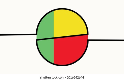 Continuous one Line drawing of Benin flag icon - Made in Benin Logo - Template of greeting card, logo, icon, web and banner.  Vector illustration of logo label banner made in Benin flag icon.
