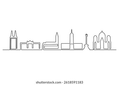 Continuous one line drawing of Berlin city skyline. Single line drawing illustration of Germany cityscape. Beautiful buildings and architecture concept vector art. Doodle line illustration.