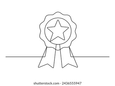 Continuous one line drawing of the best quality award badge with gold star winning medal vector illustration.