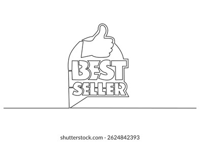 Dibujo continuo de una línea del logotipo de la insignia del Best seller. Ilustración de dibujo de una sola línea del icono del Best seller. Arte vectorial de concepto de satisfacción garantizada. Ilustración de la línea Doodle.