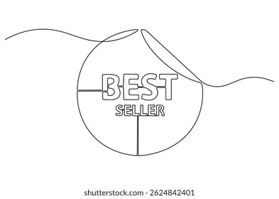 Dibujo continuo de una línea del logotipo de la insignia del Best seller. Ilustración de dibujo de una sola línea del icono del Best seller. Arte vectorial de concepto de satisfacción garantizada. Ilustración de la línea Doodle.