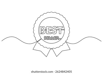 Dibujo continuo de una línea del logotipo de la insignia del Best seller. Ilustración de dibujo de una sola línea del icono del Best seller. Arte vectorial de concepto de satisfacción garantizada. Ilustración de la línea Doodle.
