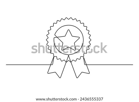 Continuous one line drawing of the best quality award badge with gold star vector illustration.